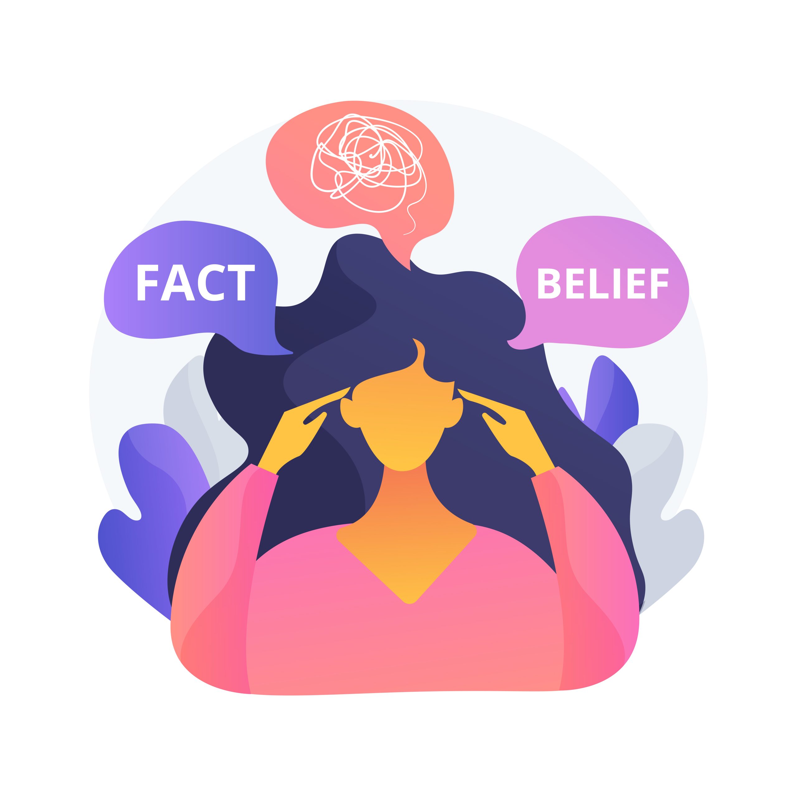 Cognitive dissonance abstract concept vector illustration.